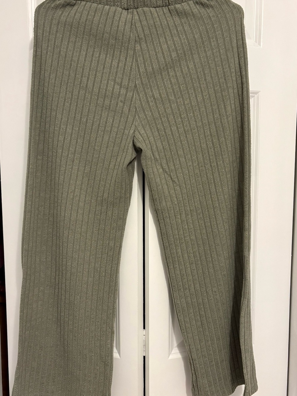 Ribbed Knit Wide-Leg Pants in Sage